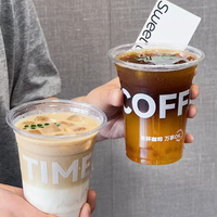 Gobelets en plastique pour jus et thé en gros, 10oz, 12oz, 16oz, avec logo personnalisé, gobelets à café jetables en PET/PP avec couvercle, emballage plastique