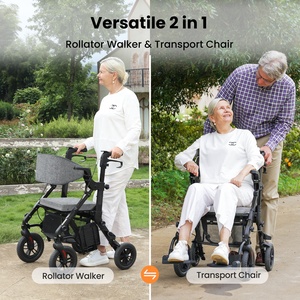 Chaise de transport et déambulateur tout-terrain 2 en 1 pour personnes âgées, aide à la mobilité pliable avec siège et repose-pieds - Product Image 3
