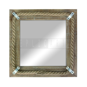 Miroir mural en bois vintage fait main avec corde |   Décoration intérieure de style nautique |   Miroir décoratif mural en bois naturel avec accents métalliques - Product Image 2