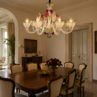 Lustre en verre rouge à motifs floraux d'inspiration murano européenne, 8 lumières, lampe suspendue artistique pour hôtel, restaurant