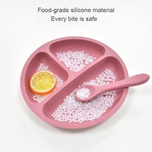 Assiette divisée en silicone de qualité alimentaire, couleur unie, vaisselle pour bébé, design minimaliste, trois compartiments, portable, pour enfants - Product Image 3