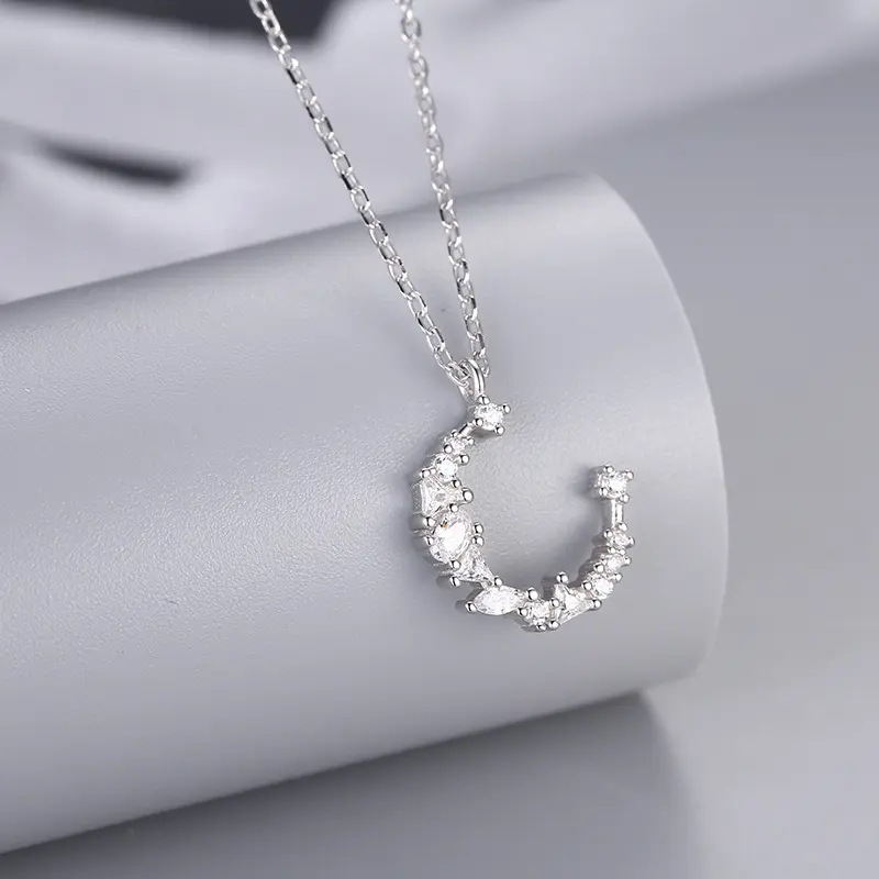 OEM ODM fábrica al por mayor niñas regalo doble círculos collar de joyería simple con cadena de plata de ley 925 pura CZ collares