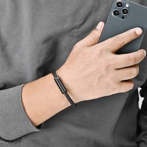 Moda klasik el yapımı örgülü gerçek deri bilezik yüksek cilalı paslanmaz çelik manyetik toka bilekliği - Product Image 2