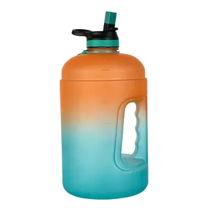 Botol air motivasi galon/128 ons dilengkapi dengan tanda waktu dan sedotan botol air plastik bebas Bpa olahraga besar 3,78l