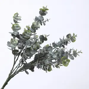 E0E07332 도매 사무실 장식 가짜 유칼립투스 식물 녹색 잎 7 지점 39cm 플라스틱 인공 유칼립투스 잎