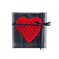 Boîte Cadeau de Luxe pour Mariage, Décoration en Forme de Cœur, Roses au Toucher Réel, Fleurs Préservées Effet Miroir pour Décoration