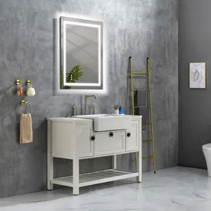 Miroir de courtoisie mural 40x30 pouces avec cadre en aluminium réglable par LED Bouton tactile intelligent 3 modes d'éclairage Maquillage à gradation continue - Product Image 2