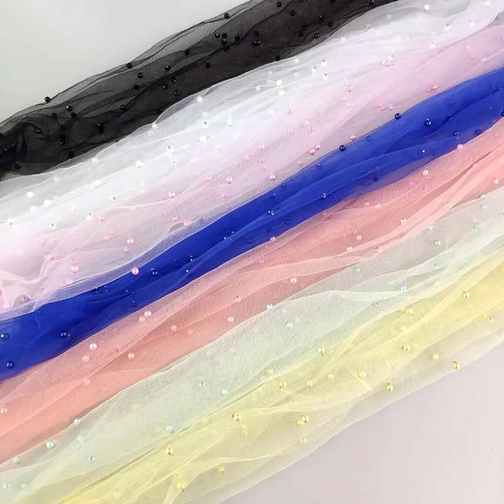 Vải Ren Tuyn Thêu 3D Thủ Công Đính Ngọc Trai Cho Váy Cưới Cô Dâu