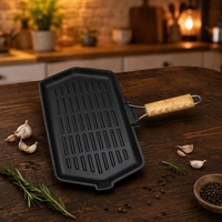 Poêle à frire écologique en fonte pour petit-déjeuner avec poignée en bois pliable