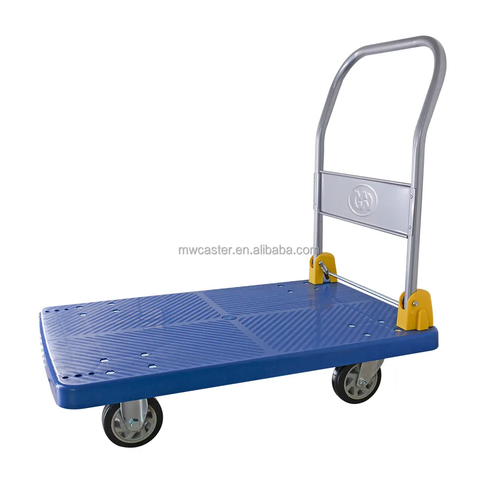 Mw Trolley Fabriek 500/600Kg Handtruck Handkar Industriële Plastic Opvouwbare Platform Trolley