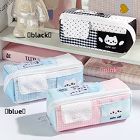Trousse à crayons en dentelle mignonne, motif pois, chaton, grille bleue et rose, étoiles brodées, pour écolières, sac de papeterie en gros