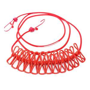 Corde à linge rétractable portable en fer à fixer au mur, coupe-vent, avec 12 pinces, pour voyage, vente en gros - Product Image 5