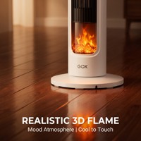 Chauffage par convection PTC 2000W avec télécommande, compact, portable, sur pied, effet flamme simulée, thermostat réglable