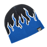 Custom Flame Design Jacquard No Cuff Skull Cap Cuffless Beanie Hat Sports Skullcap