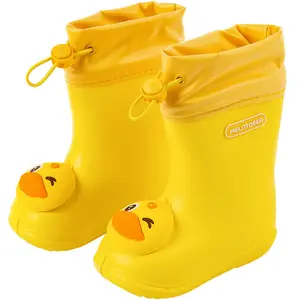 Botas de chuva infantis com desenho, botas de borracha antiderrapantes 3d de dinossauro, coelho, cordão, à prova d' água, borracha de pvc