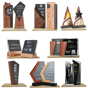 Blank Glass Wooden Trophy Awards With Wooden Base For Graduation Gifts Or Luxury Souvenir Gift