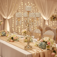 Candélabre en cristal doré et argenté à 5 bras, étanche, 27 pouces de haut, centre de table pour mariage et Noël, porte-bougie