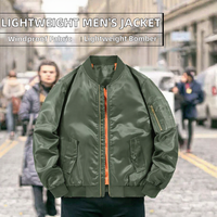 Veste pour homme, veste bomber softshell légère, veste de pilote, fermeture éclair intégrale, coupe régulière, vêtements décontractés pour l'extérieur, veste en nylon imperméable