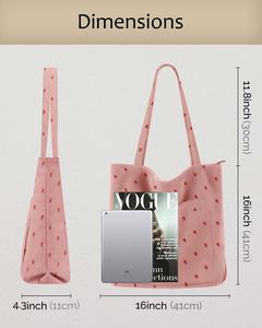 Corduroy Tote Bag for Women Large Shoulder Bag with Zipper and Pockets for College Work Travel Shopping - Product Image 2