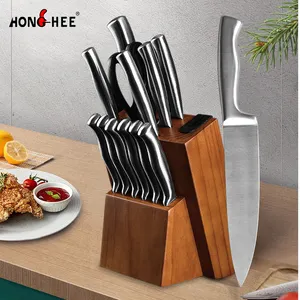 Top Seller 14Pcs Kitchen Knives Stainless Steel Self Sharpening Steak Santoku Carving Chef Kitchen Knife Set With Block