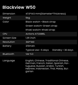 นาฬิกาสมาร์ทวอทช์ Blackview W50 รุ่นทนทาน แบตเตอรี่ 370mAh กันน้ำ - Product Image 3