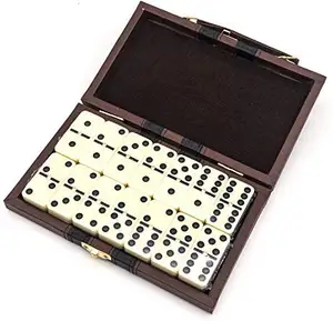 custom domino met spinners Suppliers-Dubbele Zes Domino Game Aangepaste Lederen Domino Sets Ivoor Domino Met Golden Spinner