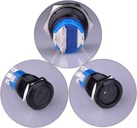 Interrupteur à bouton-poussoir verrouillable 1NO1NC SPDT ON/OFF, coque en métal noir avec LED bleue pour trou de montage de 19 mm 3/4 pouces avec prise de câblage