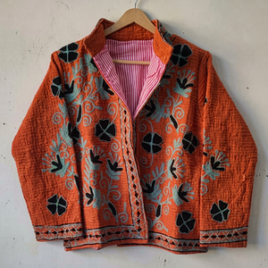 Suzani Tnt Women's Safari Jacket Floral Embroidered <b>Knitted</b> Shearling Winter V-neck Long Sleeve Eco-Friendly Boho <b>Cardigan</b> - Product Image 1