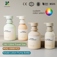 Bouteille en plastique ronde personnalisée avec pompe rotative pour désinfectant pour les mains, 100 ml, 150 ml, conteneur de voyage