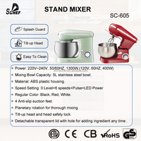 Robot culinaire électrique SC-605 Shinechef 1300W 5L avec bol mélangeur en acier inoxydable, design à tête inclinable, support vertical, machine de cuisine