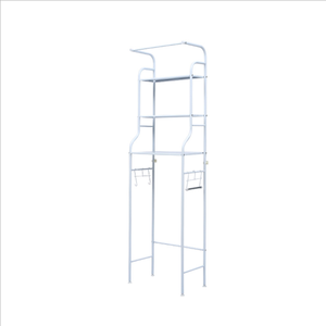 Support de rangement de salle de bain sur pied à trois niveaux en métal chromé, design flexible, pour machine à laver et accessoires capillaires (1 pièce) - Product Image 1