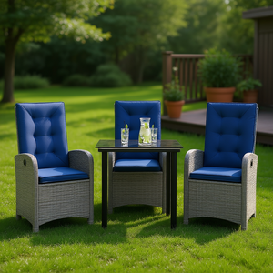 Ensemble de salle à manger de patio en polyrotin gris avec coussins, 2 places, mobilier de jardin extérieur, style contemporain - Product Image 2