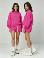 Sweatshirts à col rond bleu ciel avec logo personnalisé, sweatshirts oversize brodés à col montant, sweatshirts à col roulé, vêtements de sport pour femmes