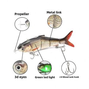 Leurre de pêche électronique LED autopropulsé rechargeable, quatre sections, en plastique ABS rigide, appât nageur automatique, leurre robot poisson - Product Image 3