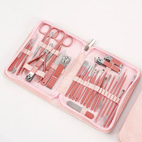 Ensemble professionnel multifonctionnel de 27 pièces pour manucure et pédicure rose, ensemble d'outils de soin des ongles