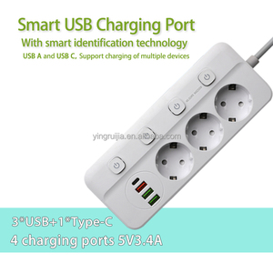 Nhà Máy Giá cá nhân thiết bị chuyển mạch Châu Âu Dải điện, 3 ổ cắm với <span class=keywords><strong>USB</strong></span> Một và <span class=keywords><strong>USB</strong></span> C Cổng, đa chuyển đổi EU cắm bảng điện - Product Image 6