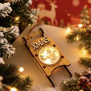 2026 New Decorations Xmas Wood Sleigh Hanging Ornament Led Light Wooden Crafts Sled Holiday <b>Christmas</b> Pendants - Product Image 2