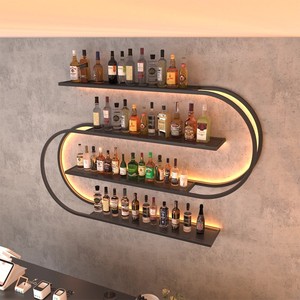 Meuble de rangement mural moderne en fer forgé, style industriel, pour bouteilles de vin et de bière, inspiré du vent, pour bar, restaurant, salle à manger, avec affichage lumineux - Product Image 4