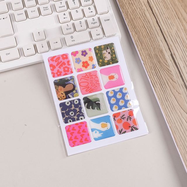 Ins Floral Cute Cartoon 3D Epoxy PVC Stickers Eco-Friendly Waterproof Glossy Laminate for Journal Scrapbook Phone Case