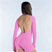 L-0311 Combinaison de fitness et de course pour femme, dos nu, effet push-up, pour yoga et gym