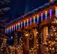 Guirlandes lumineuses de style glaçon alimentées par USB, éclairage ambiant décoratif avec des glaçons et des flocons de neige pour le toit et la décoration des fêtes