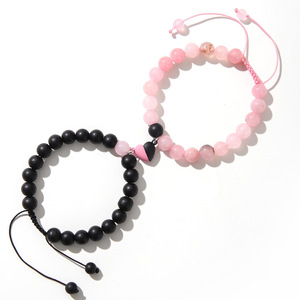 Heart Shaped Turquoise <b>Couple</b> <b>Bracelet</b> Set Natural Stone Beads Adjustable Braided Cord Women Fashion Jewelry Spring 2024 - Product Image 3