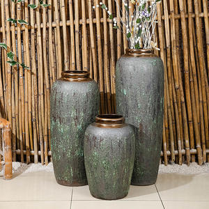 Jarrón de porcelana Vintage Art Deco, jarrón grande de cerámica <span class=keywords><strong>para</strong></span> suelo con anillo de cobre <span class=keywords><strong>para</strong></span> decoración del hogar <span class=keywords><strong>para</strong></span> sala de estar o patio - Product Image 1