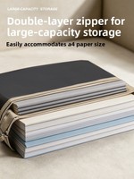 Carpeta de Documentos A4 de Doble Capa, Impermeable, Material PU, Portadocumentos Grueso, Organizador de Suministros de Oficina, Bolsa con Cierre