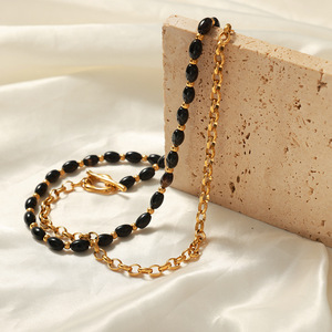 Chaîne de chandail noir élégant perles d'agate boucle OT 18K PVD plaqué or en acier inoxydable colliers de bijoux de mode pour femmes - Product Image 2