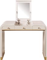 Bureau de toilette classique en bois avec miroir rabattable, coiffeuse 3-en-1, coiffeuse avec 2 tiroirs et espace de rangement