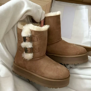 Nouvelles bottes d'hiver chaudes pour femmes 2025, marque célèbre, bottes de neige à semelle plate, bottes hautes confortables en cuir véritable, chaussures d'extérieur - Product Image 4