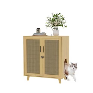 Caja de arena de madera MDF sostenible para perros y gatos, muebles de interior, casa oculta para perros y gatos para inodoros para gatos - Product Image 2