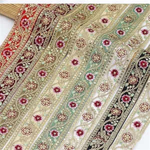 Pita renda etnik lebar 4cm, aksesoris pakaian DIY, bordir kain, tekstil jahit, pita bunga berpayet untuk gaun - Product Image 5