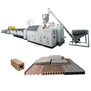 Wood plastic composite process machine PE add wood/3D embossing capped wpc decking extruder machine